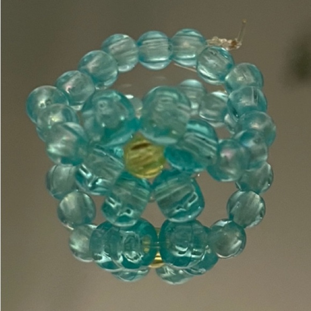 Handmade blue beaded flower ring